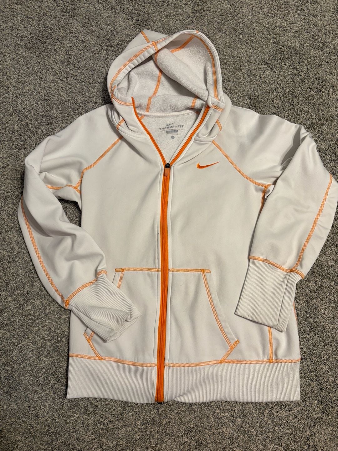 Nike Therma-Fit Zip Hoodie Size M White Orange Contrast Stitching 2