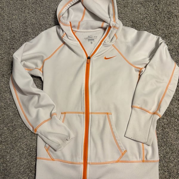 Nike Therma-Fit Zip Hoodie Size M White Orange Contrast Stitching