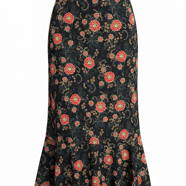 Sag Harbor Floral Skirt Size 18 Black Red Maxi Long Trumpet Hem