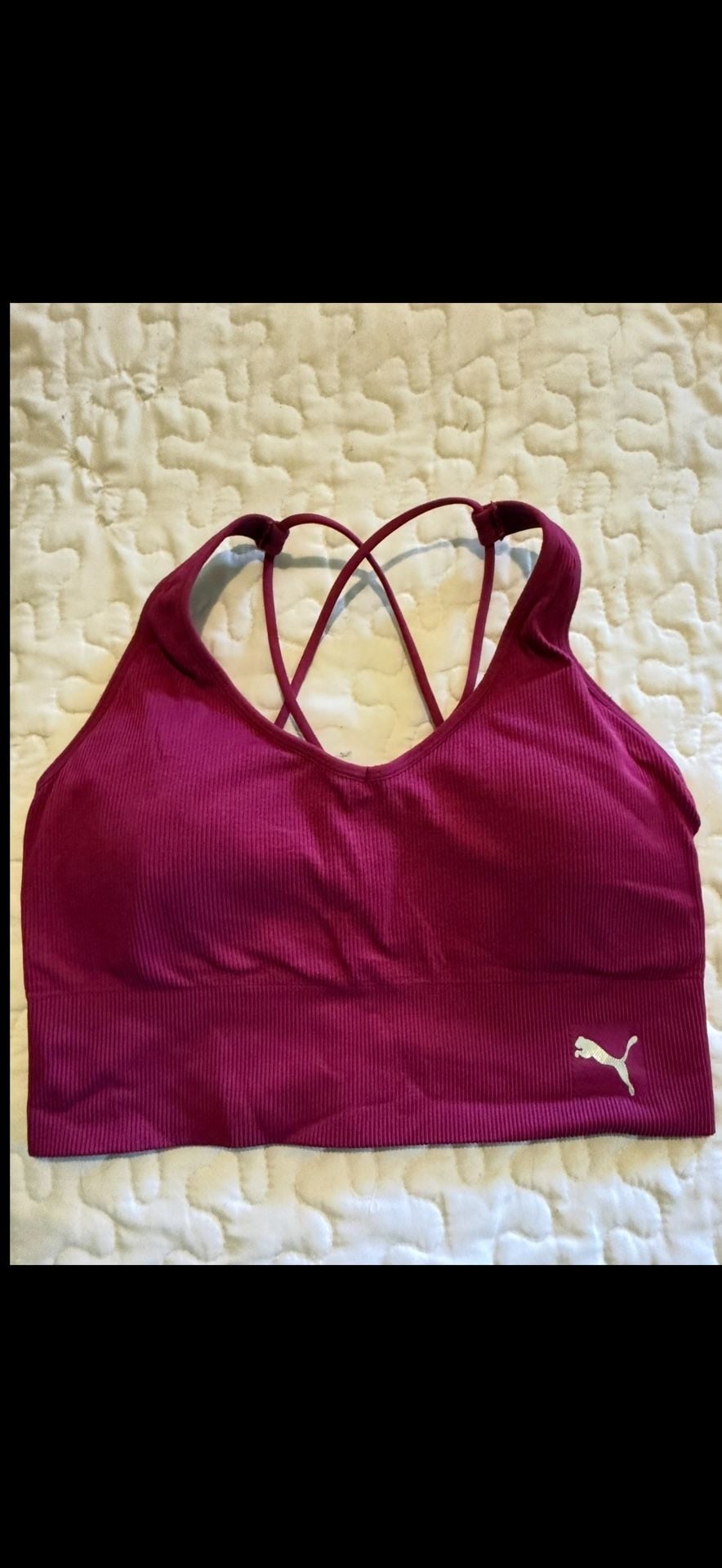 Puma Seamless Sports Bra Size L Maroon Wine Longline Crisscross 2
