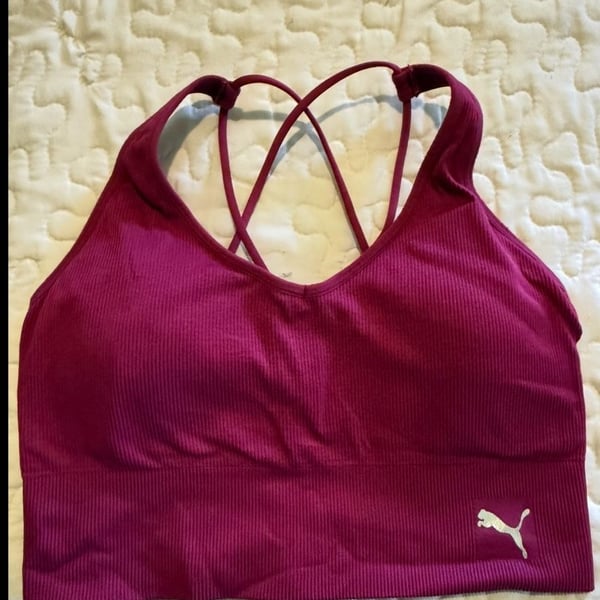 Puma Seamless Sports Bra Size L Maroon Wine Longline Crisscross