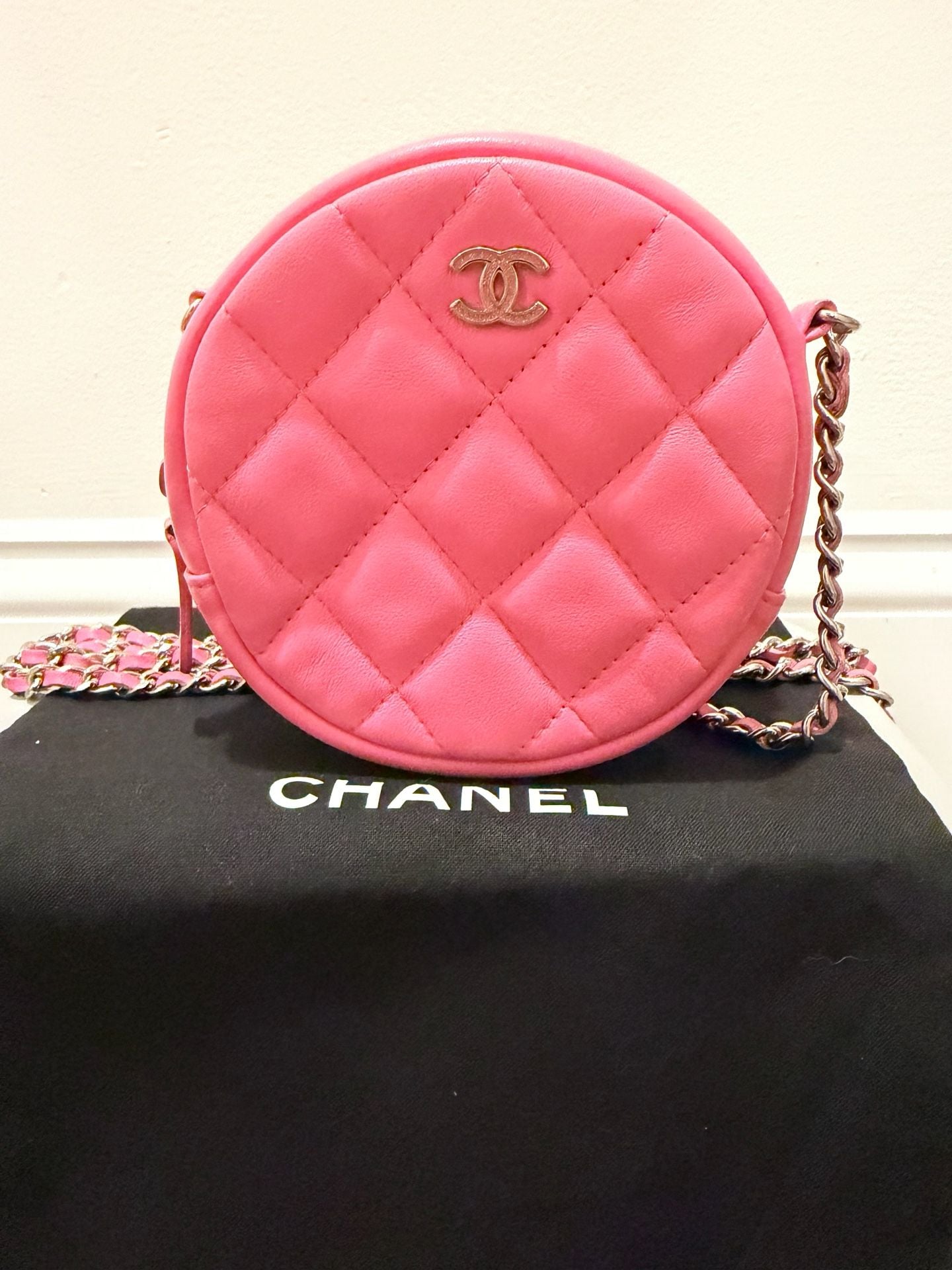 Chanel Pink Quilted Leather Round Flap Bag with Chain Strap 2