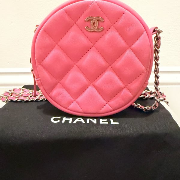 Chanel Pink Quilted Leather Round Flap Bag with Chain Strap