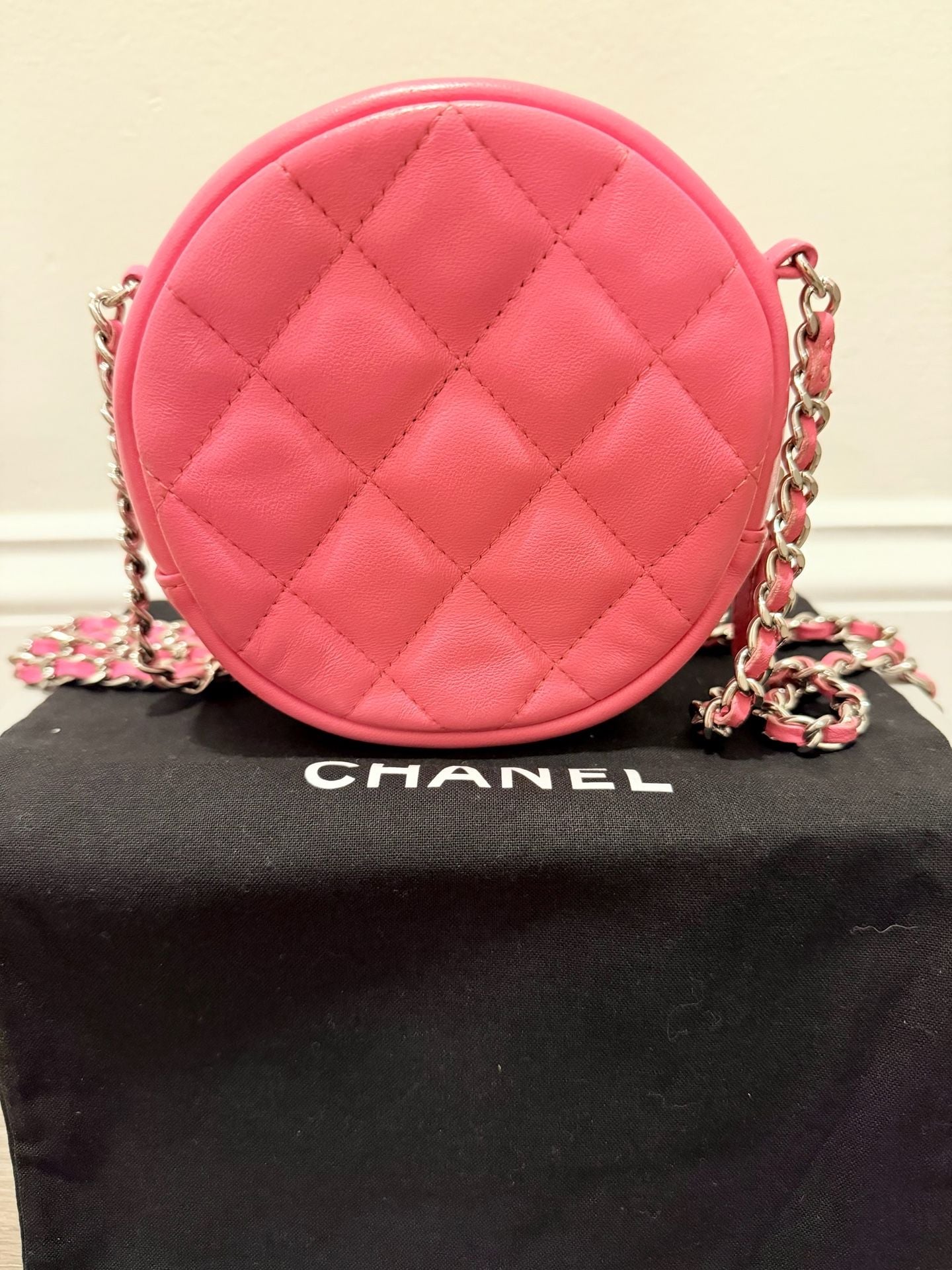 Chanel Pink Quilted Leather Round Flap Bag with Chain Strap 3