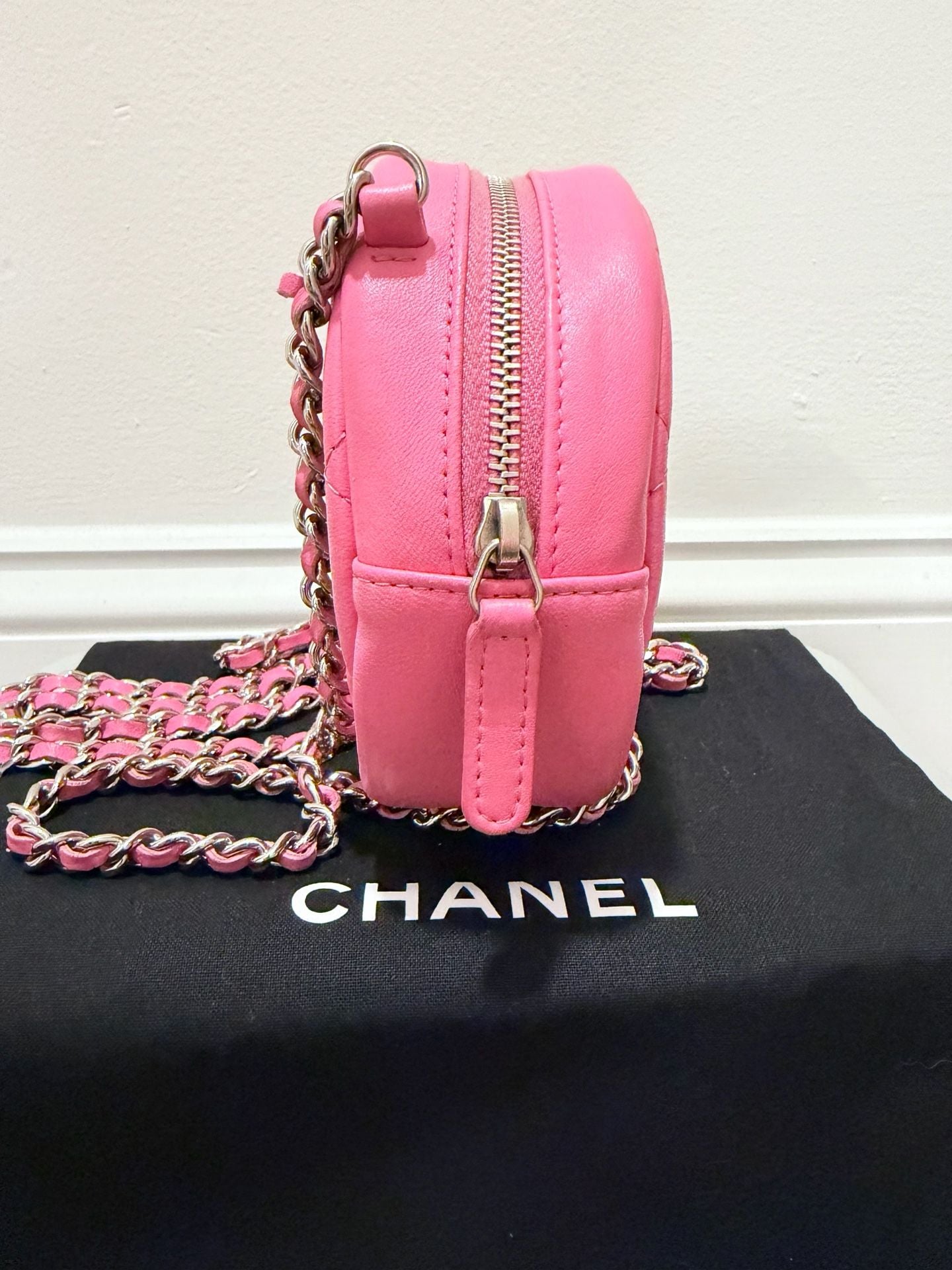 Chanel Pink Quilted Leather Round Flap Bag with Chain Strap 4