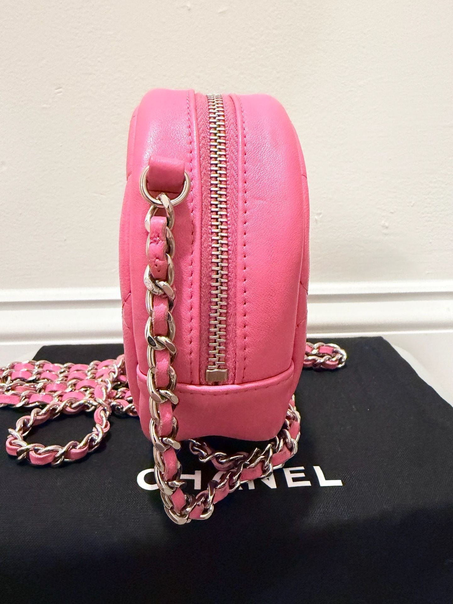 Chanel Pink Quilted Leather Round Flap Bag with Chain Strap 5