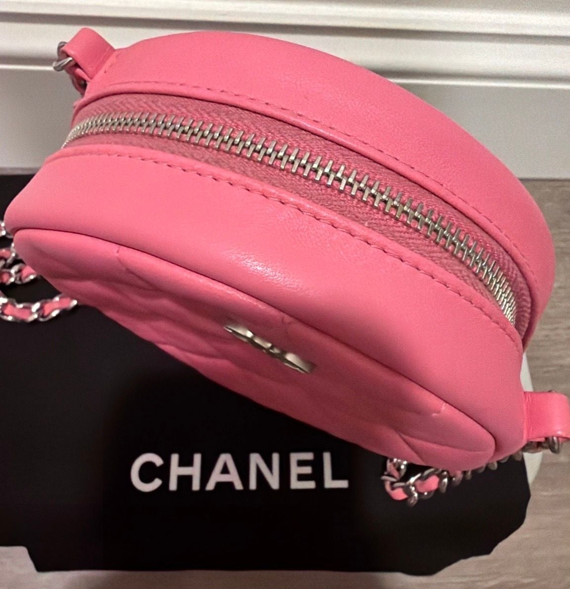 Chanel Pink Quilted Leather Round Flap Bag with Chain Strap 11