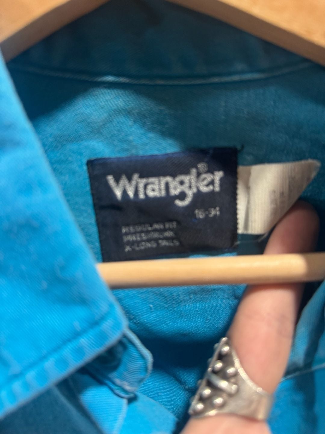 Vintage 90s Wrangler Shirt Mens 16/34 Blue Canvas Brushpopper Aztec Western 8