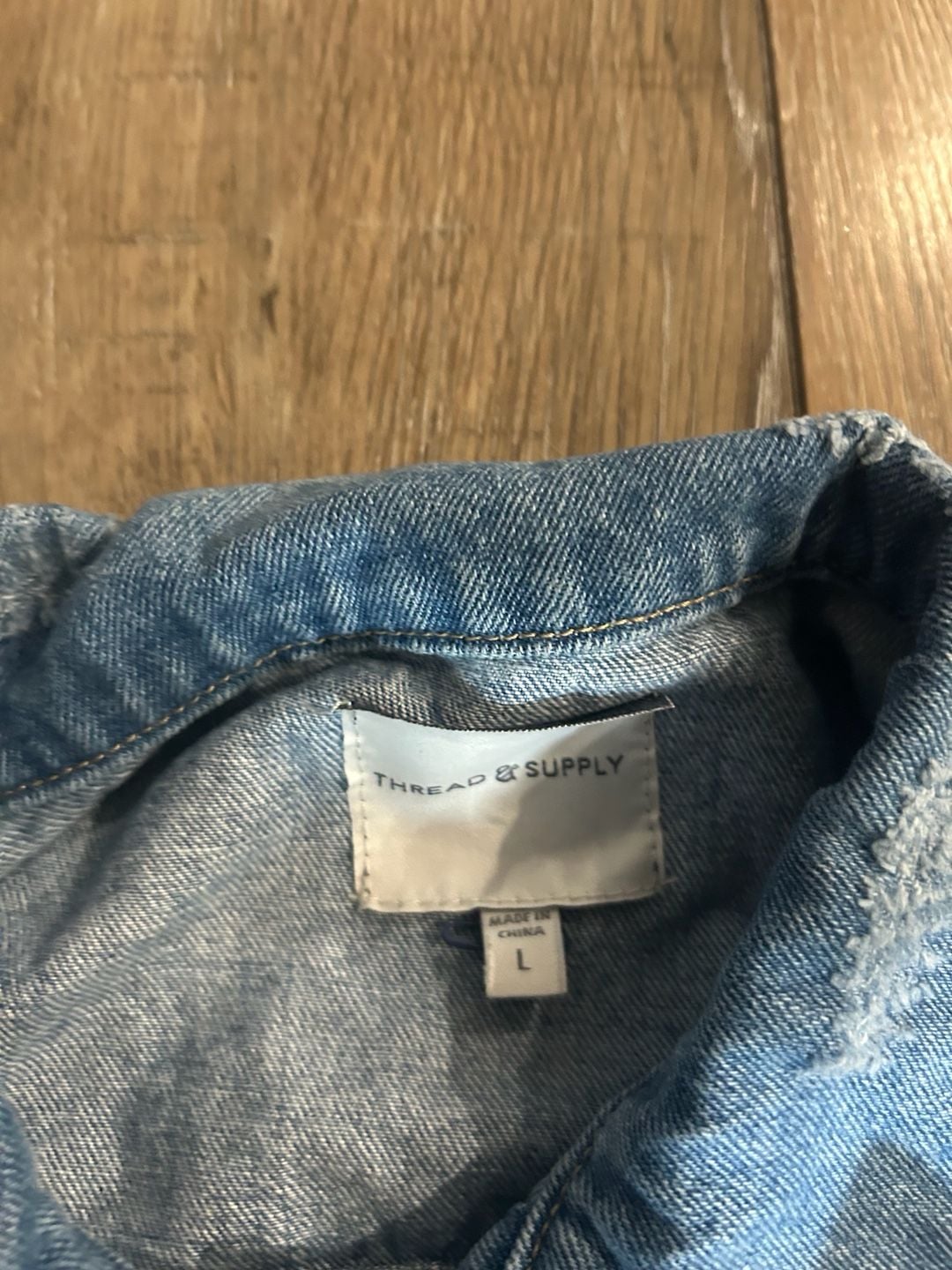 Thread & Supply Distressed Denim Jacket Size L Blue Jean Trucker Jacket 5