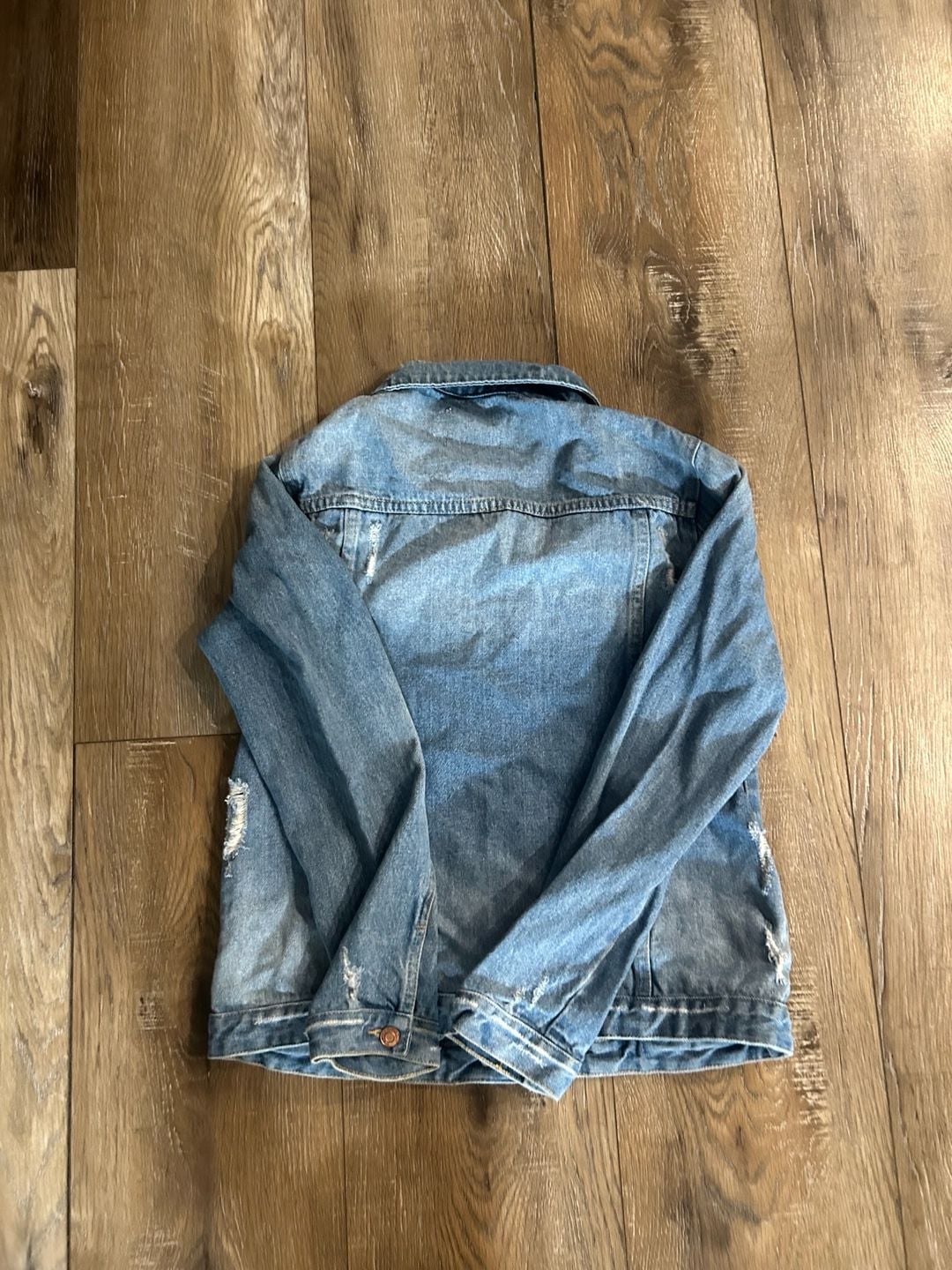 Thread & Supply Distressed Denim Jacket Size L Blue Jean Trucker Jacket 8
