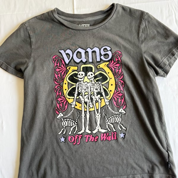Vans Bodean CropTee Size Large Gray Skeleton Graphic T-Shirt graphic tee