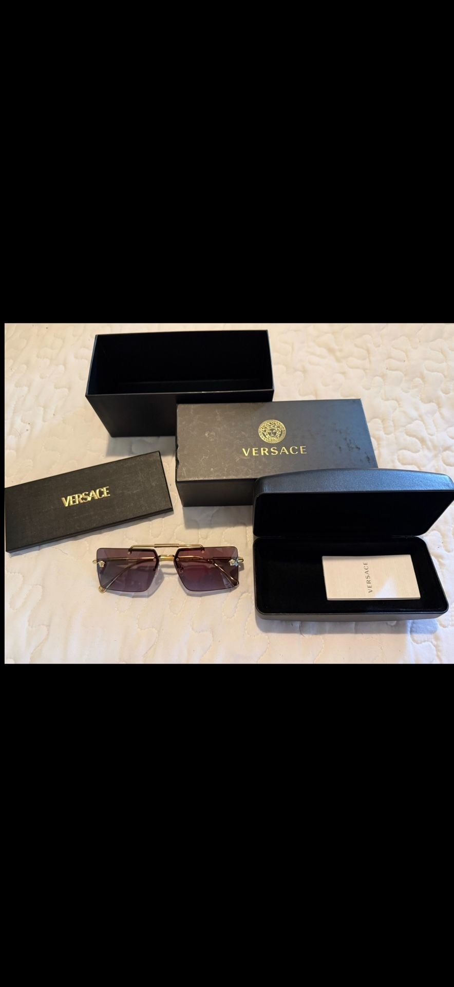 Versace VE2245 Size 60 Gold Violet Rectangle Sunglasses 2