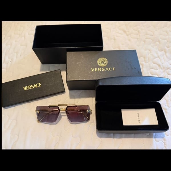 Versace VE2245 Size 60 Gold Violet Rectangle Sunglasses