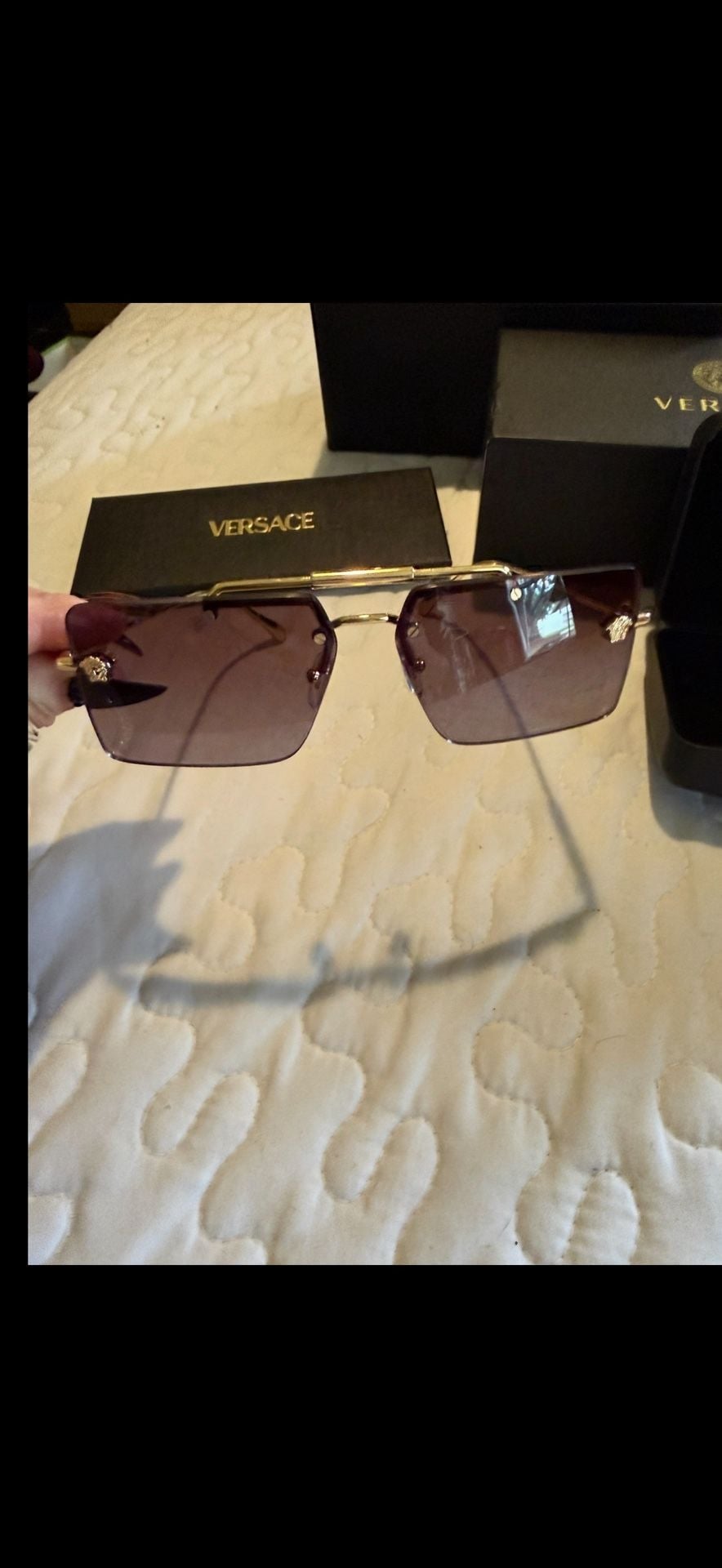 Versace VE2245 Size 60 Gold Violet Rectangle Sunglasses 5