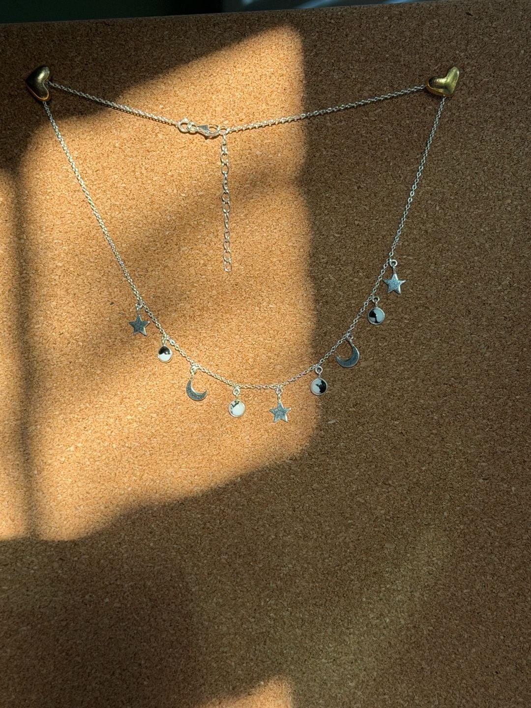 Sterling Silver Moon and Star Charm Necklace with White Buffalo 2