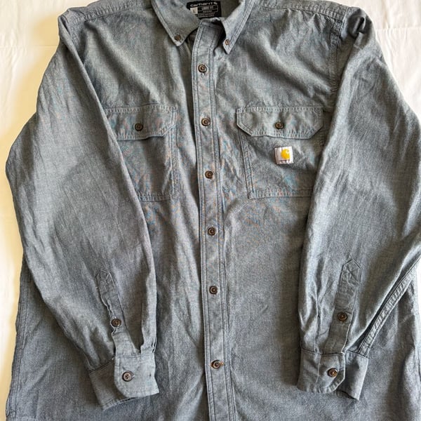 Carhartt Loose Fit Chambray Long Sleeve Shirt Size L Blue Workwear Button Down