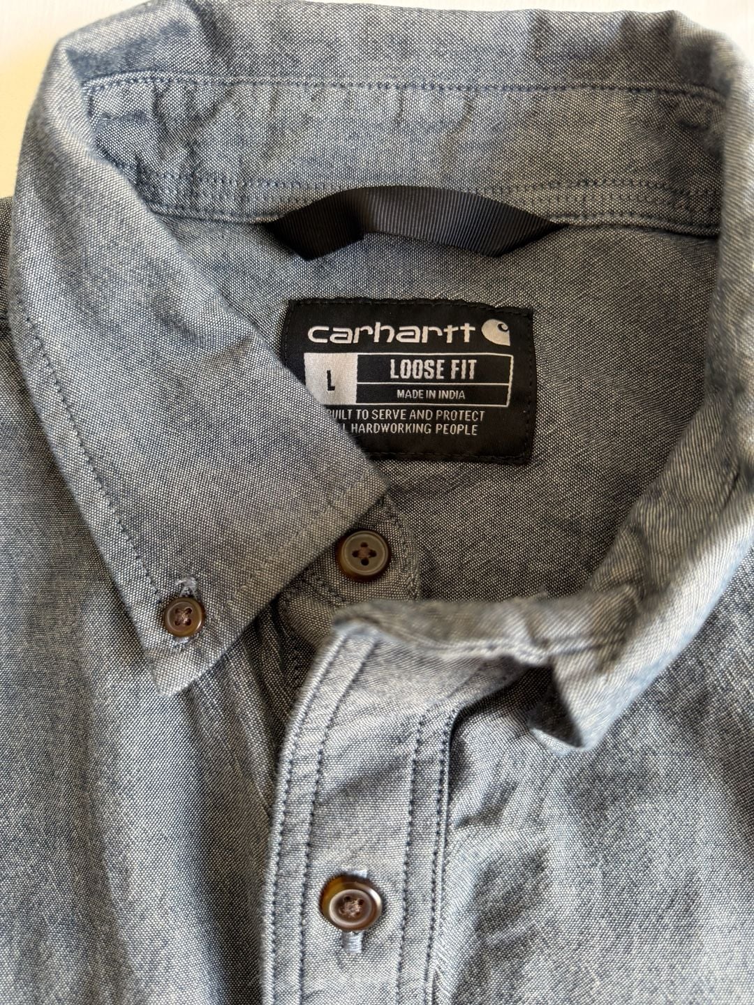 Carhartt Loose Fit Chambray Long Sleeve Shirt Size L Blue Workwear Button Down 3