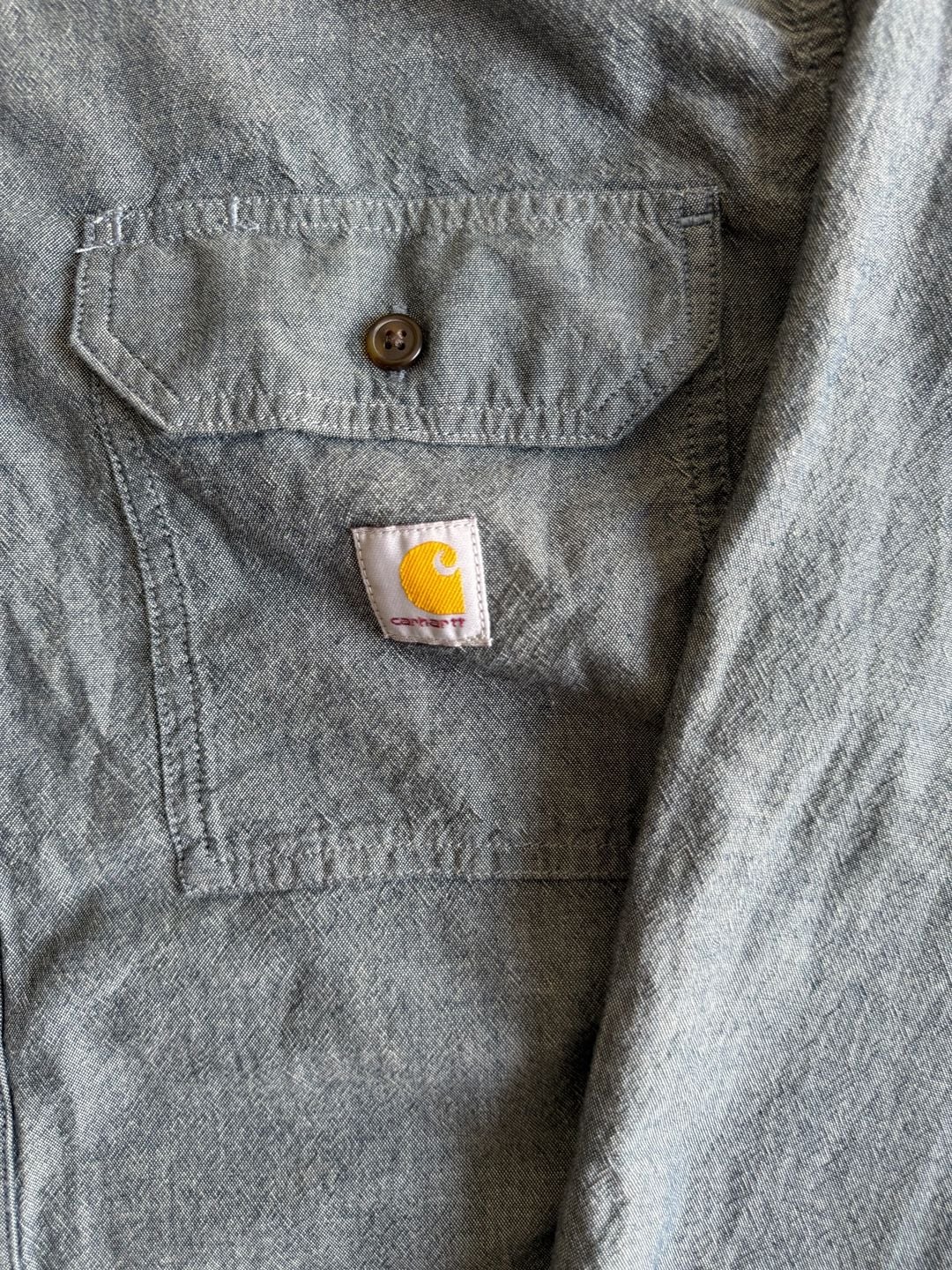 Carhartt Loose Fit Chambray Long Sleeve Shirt Size L Blue Workwear Button Down 5
