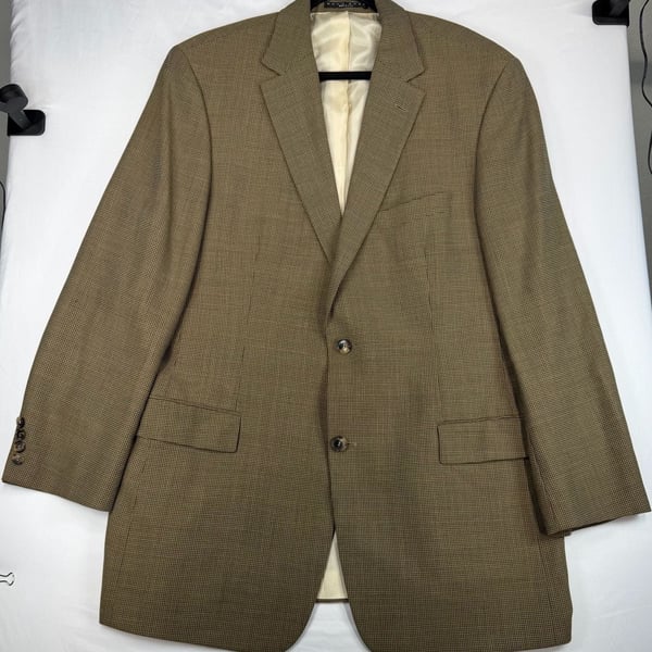 BOSS Hugo Boss Mens 46 Brown Micro Check Blazer Sport Coat 2 Button Jacket