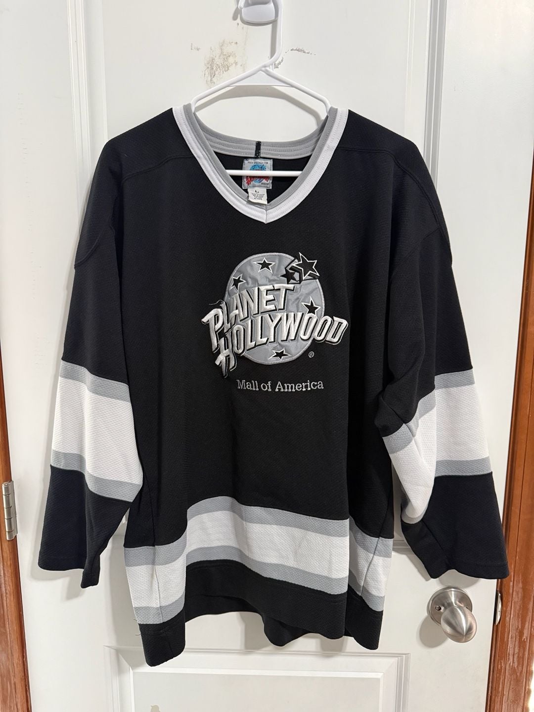 Planet Hollywood Mall of America Hockey Jersey Size L Black White Striped 2