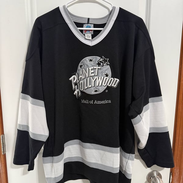 Planet Hollywood Mall of America Hockey Jersey Size L Black White Striped
