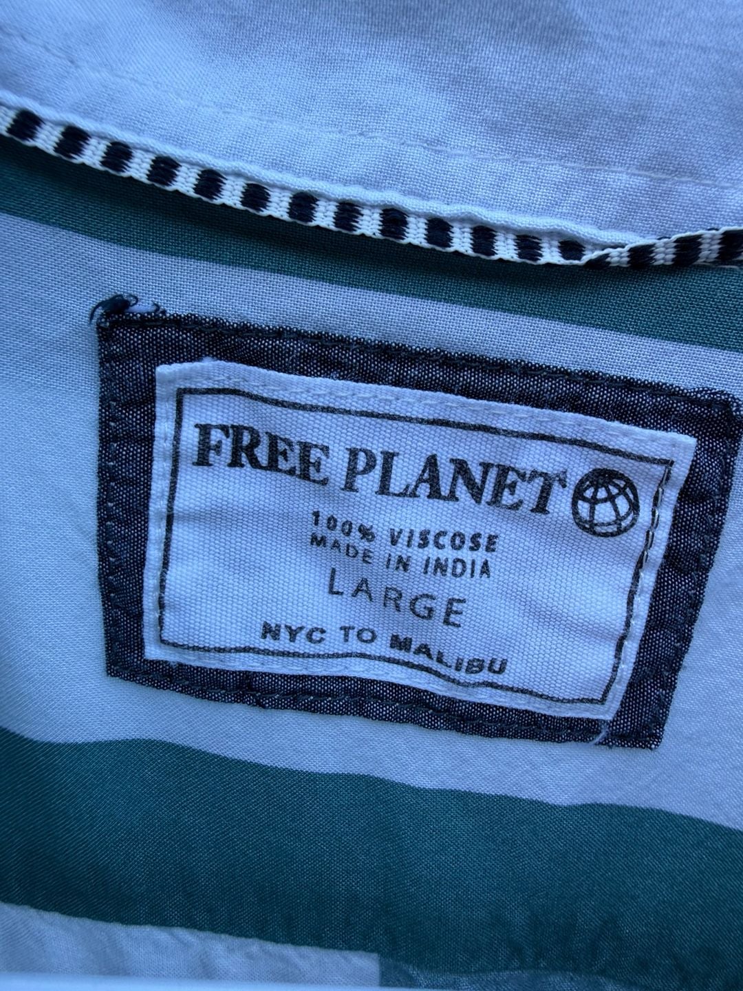 Free Planet Camp Shirt Size Large Green White Striped Short Sleeve 3