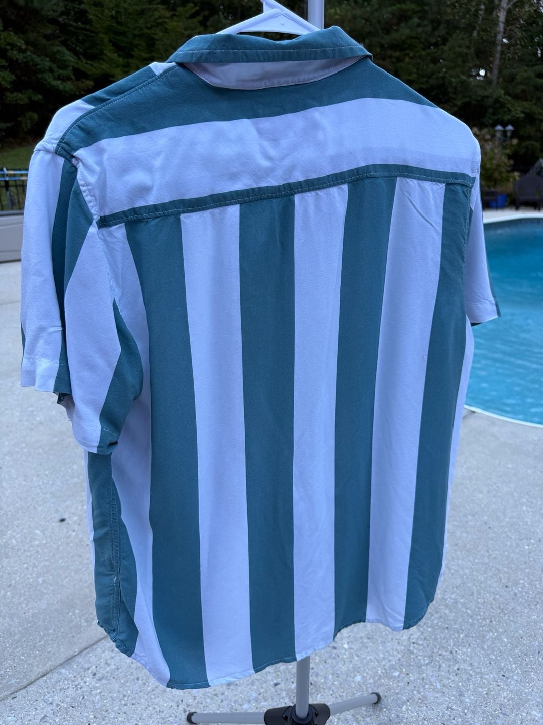 Free Planet Camp Shirt Size Large Green White Striped Short Sleeve 4