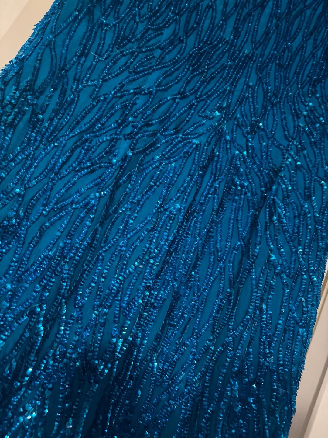 Vintage Sténay P8 Petite 100% Silk Teal Beaded Sequin Dress 7