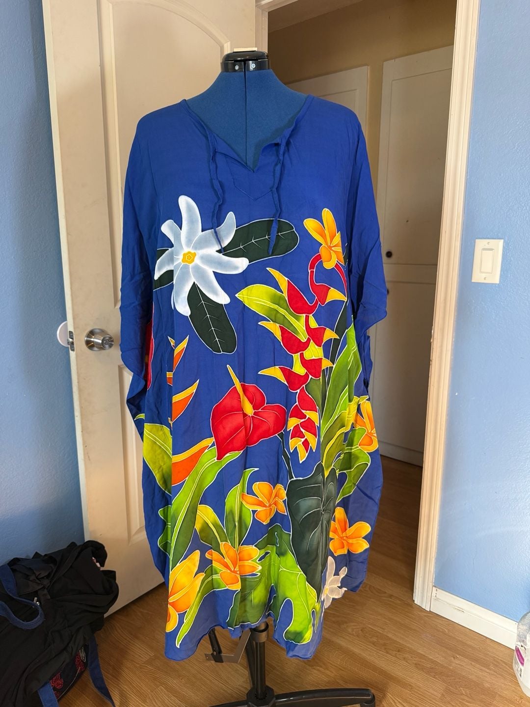 Primitive 2XL Blue Tropical Floral Flutter Sleeve Dress Cottagecore Hawaiian 2