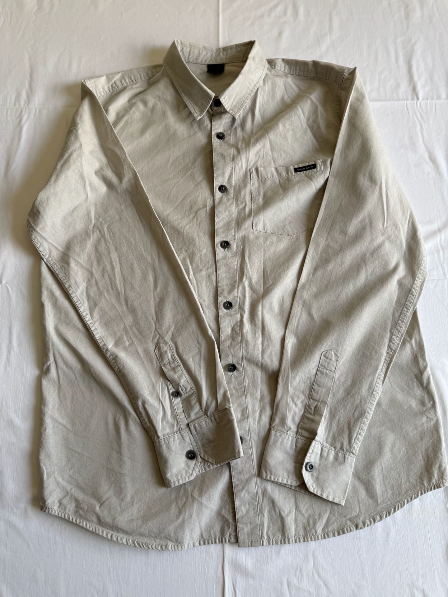 Oakley Long Sleeve Button Up Shirt Size L/G gray/beige Pocket Logo 2