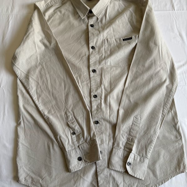 Oakley Long Sleeve Button Up Shirt Size L/G gray/beige Pocket Logo