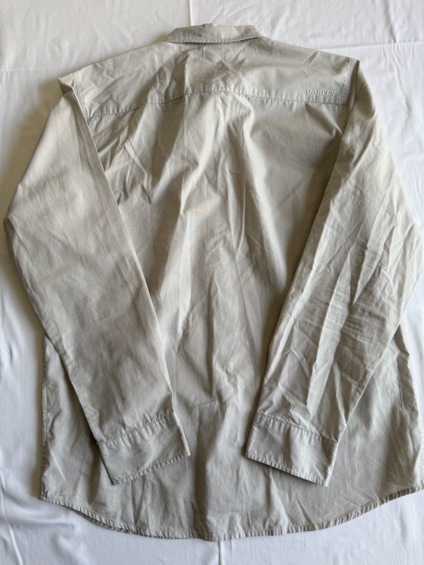 Oakley Long Sleeve Button Up Shirt Size L/G gray/beige Pocket Logo 4