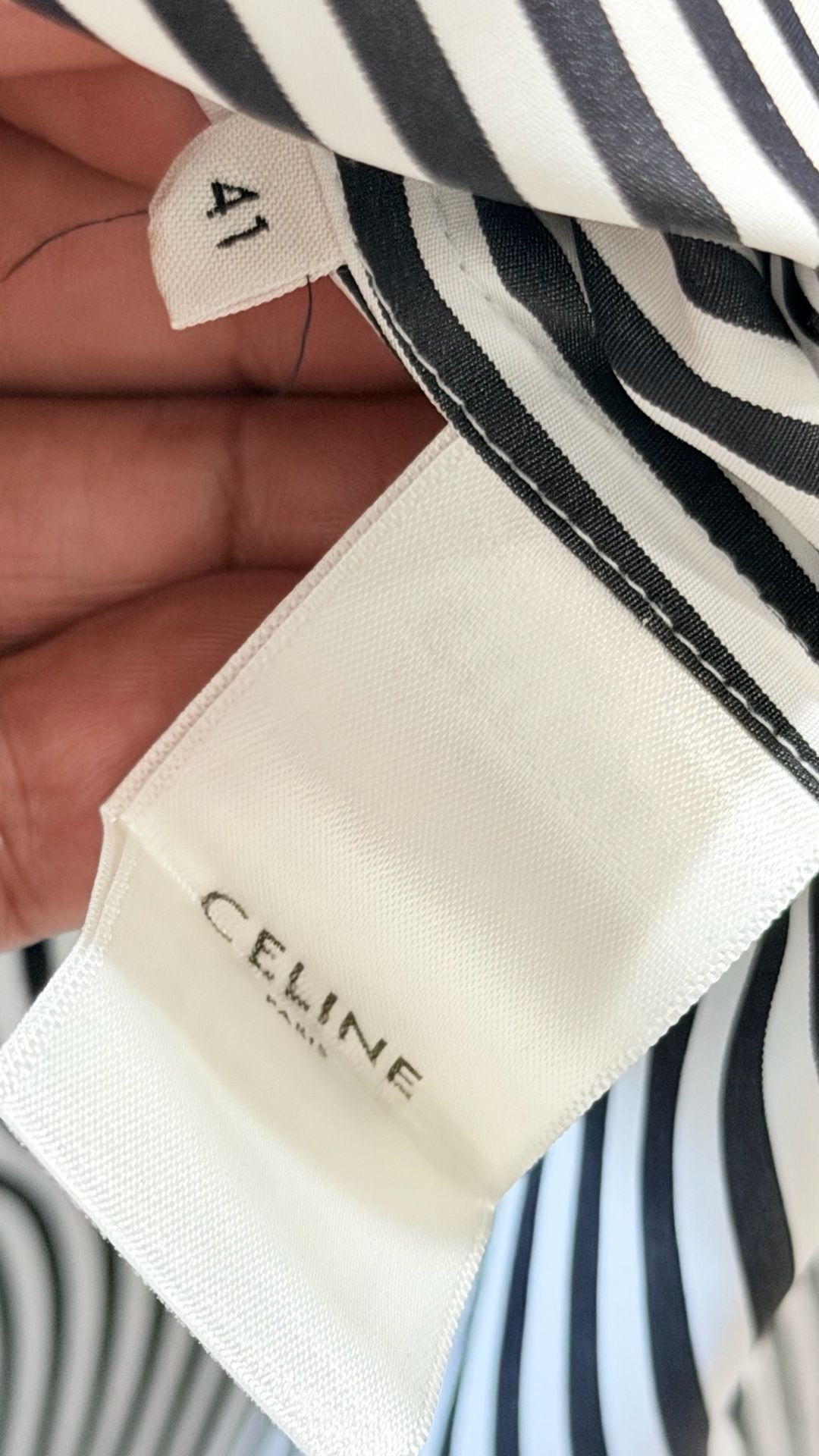 Celine Paris Black and White Striped Cotton Dress Shirt Size 41 6