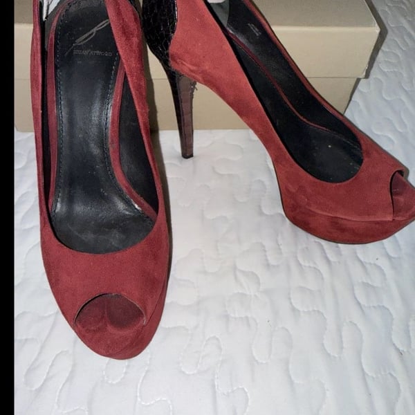 Brian Atwood Blayne Suede Snakeskin Peep Toe Size 8