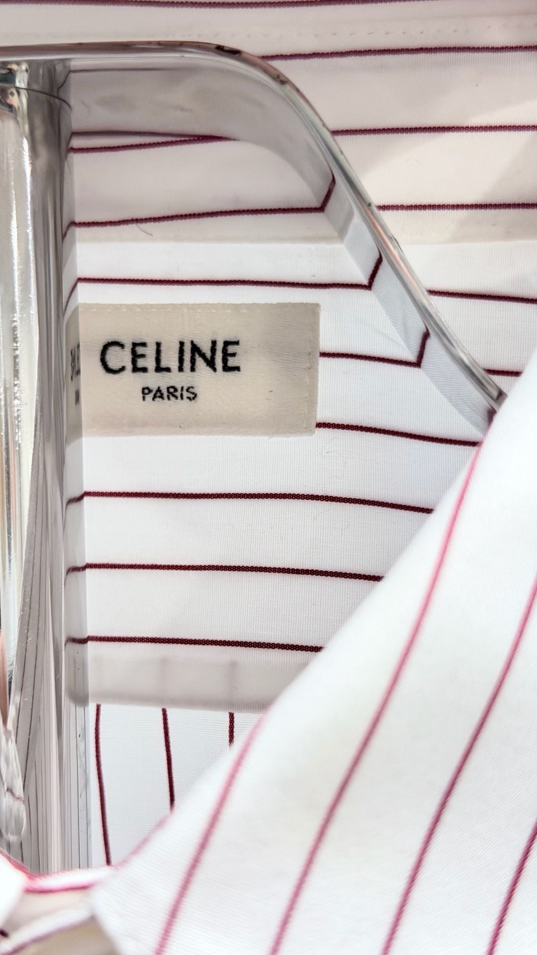 Celine Paris White and Red Pinstripe Button-Up Shirt Sz 41 5