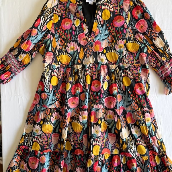 ChicSoul Sands Of Life Dress Size 1X Navy Floral Tiered Dress cottagecore