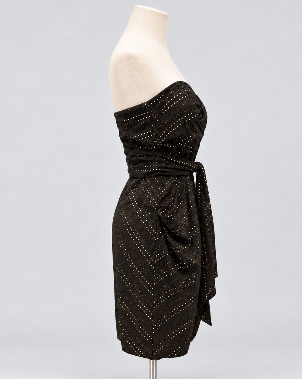 Suzi Chin for Maggy Boutique Strapless Black Eyelet Dress Side Pockets Size: 8 6