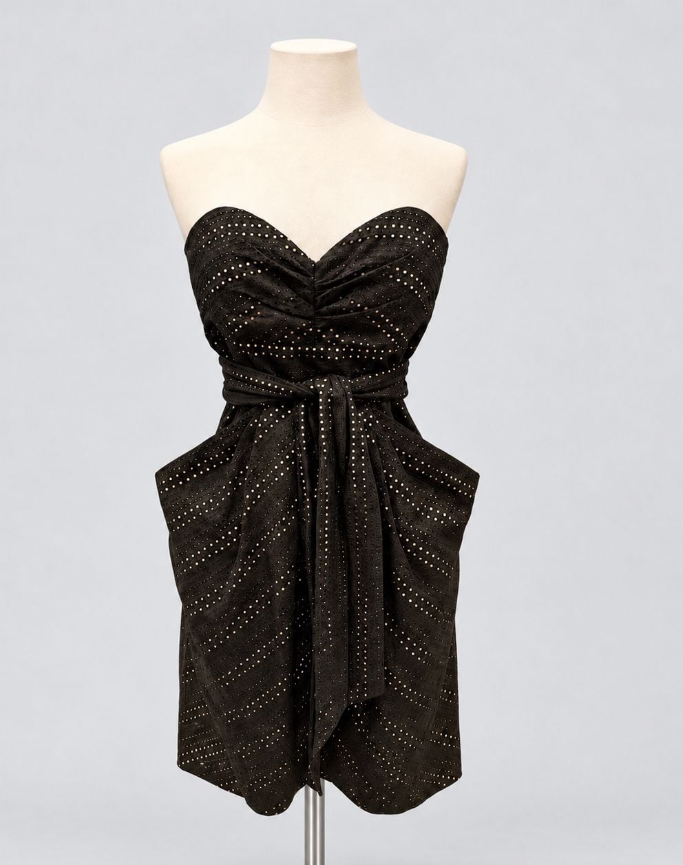Suzi Chin for Maggy Boutique Strapless Black Eyelet Dress Side Pockets Size: 8 8