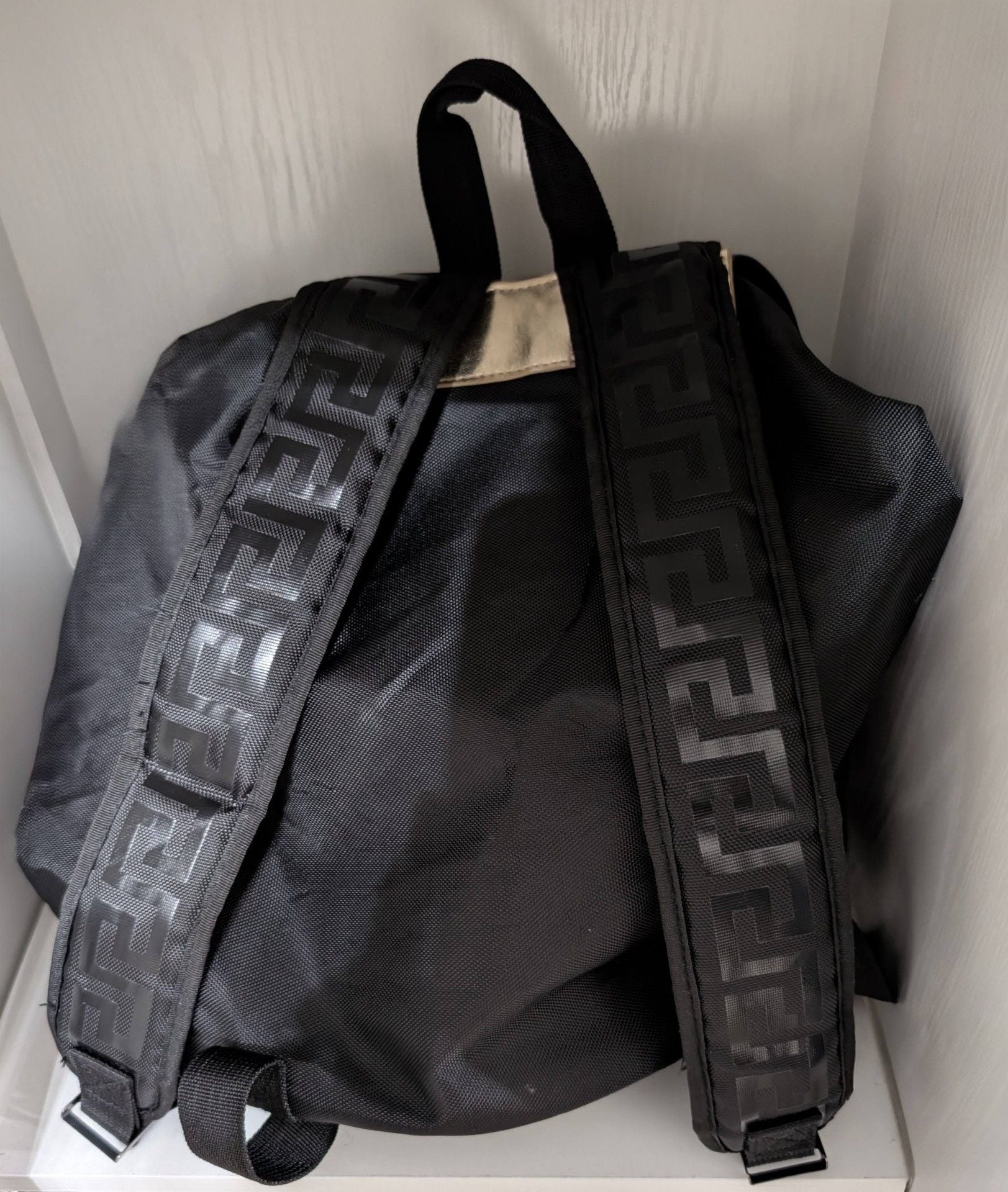 Versace Parfums Black Nylon Gold Medusa Flap Backpack 4