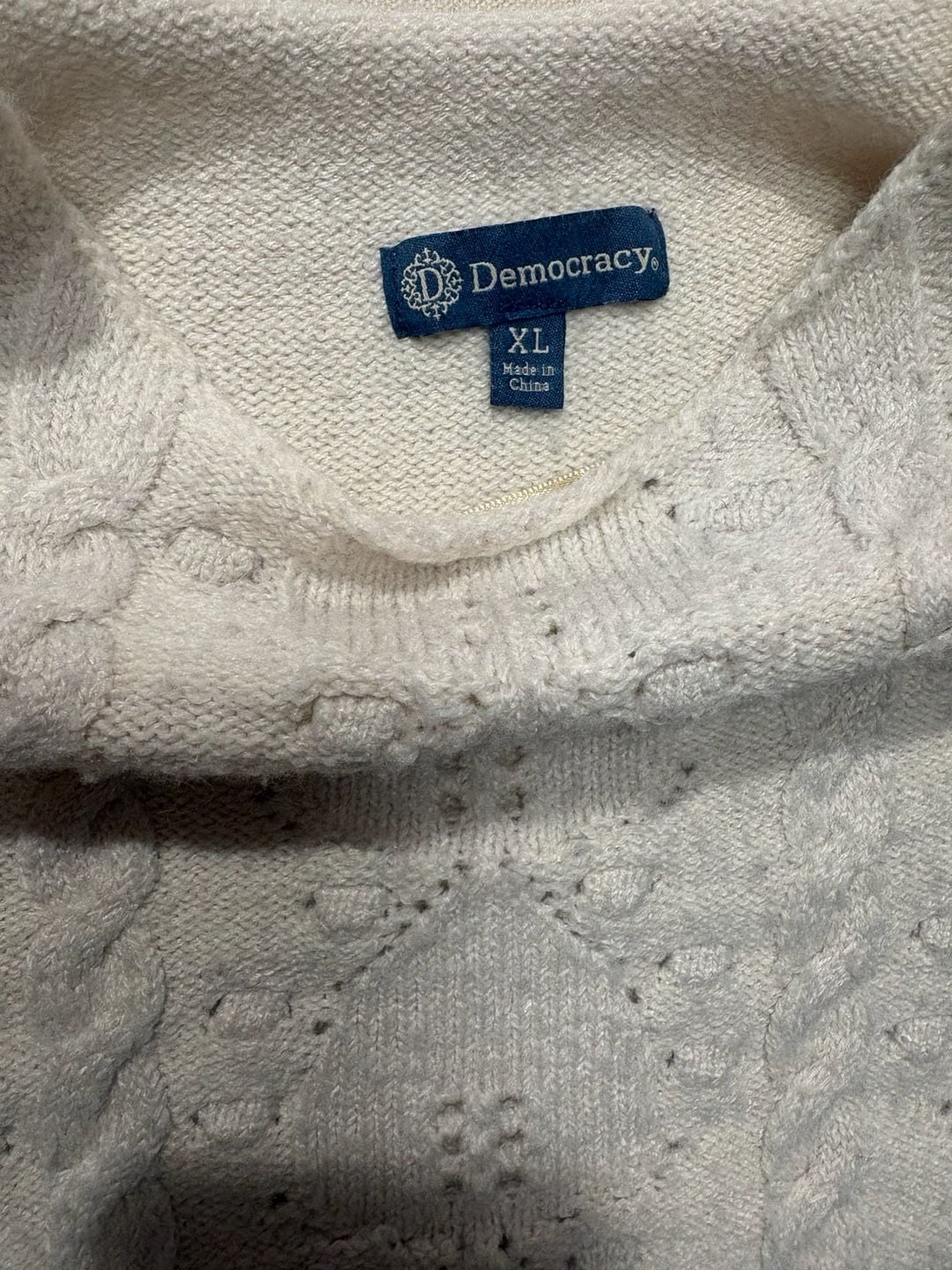 Democracy Cable Knit Turtleneck Sweater Size XL Cream White 4