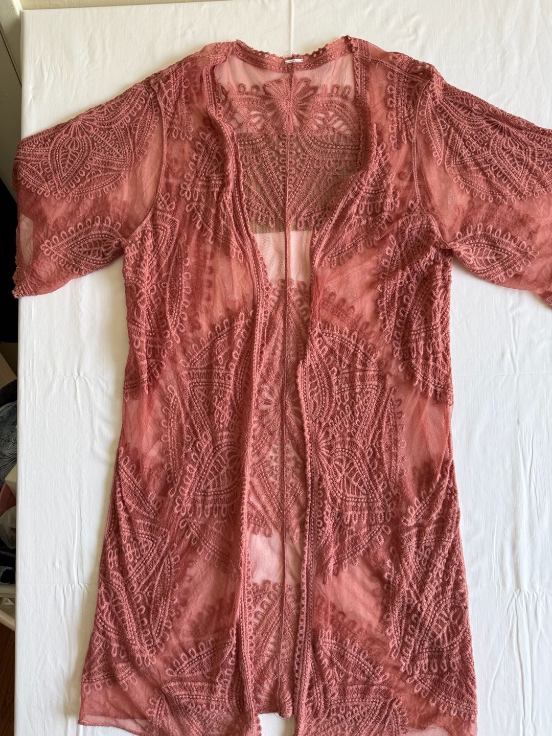 Rose Lace Tie Front Open Duster Kimono Cardigan Boho 0/S 5