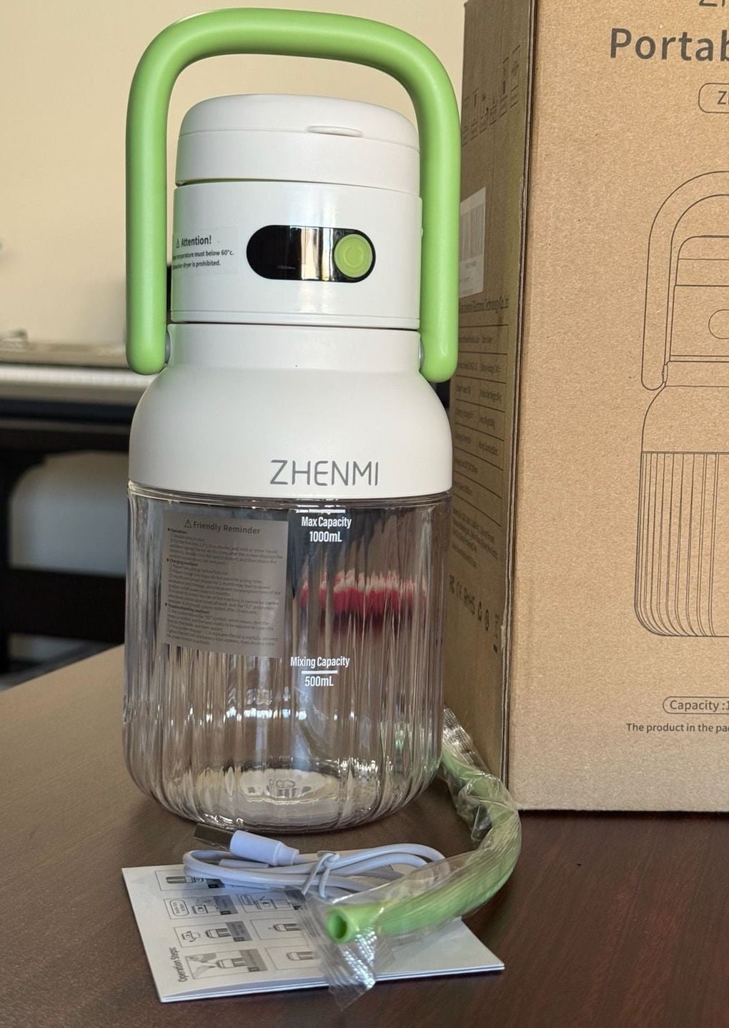 Zhenmi Portable Juicer ZMGZ-J15 1000mL Cordless Blender open box 2