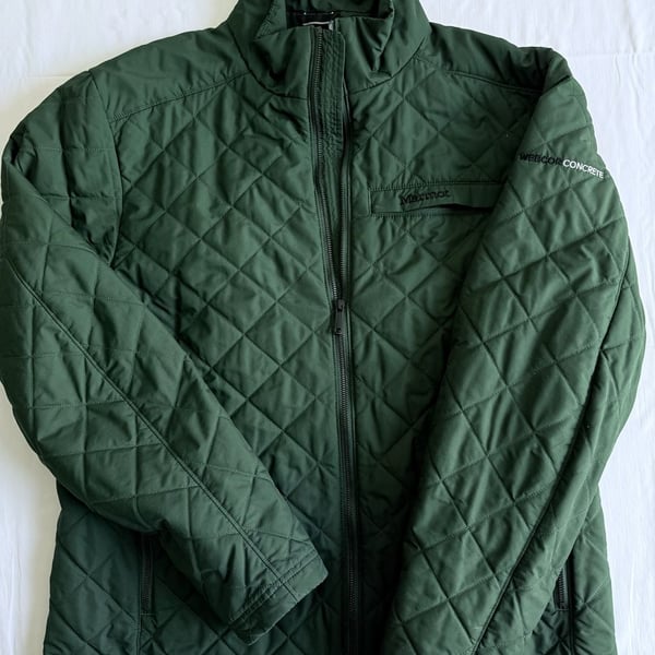 Marmot Quilted Jacket Size Large Green Primaloft Webcor Concrete Logo campcore