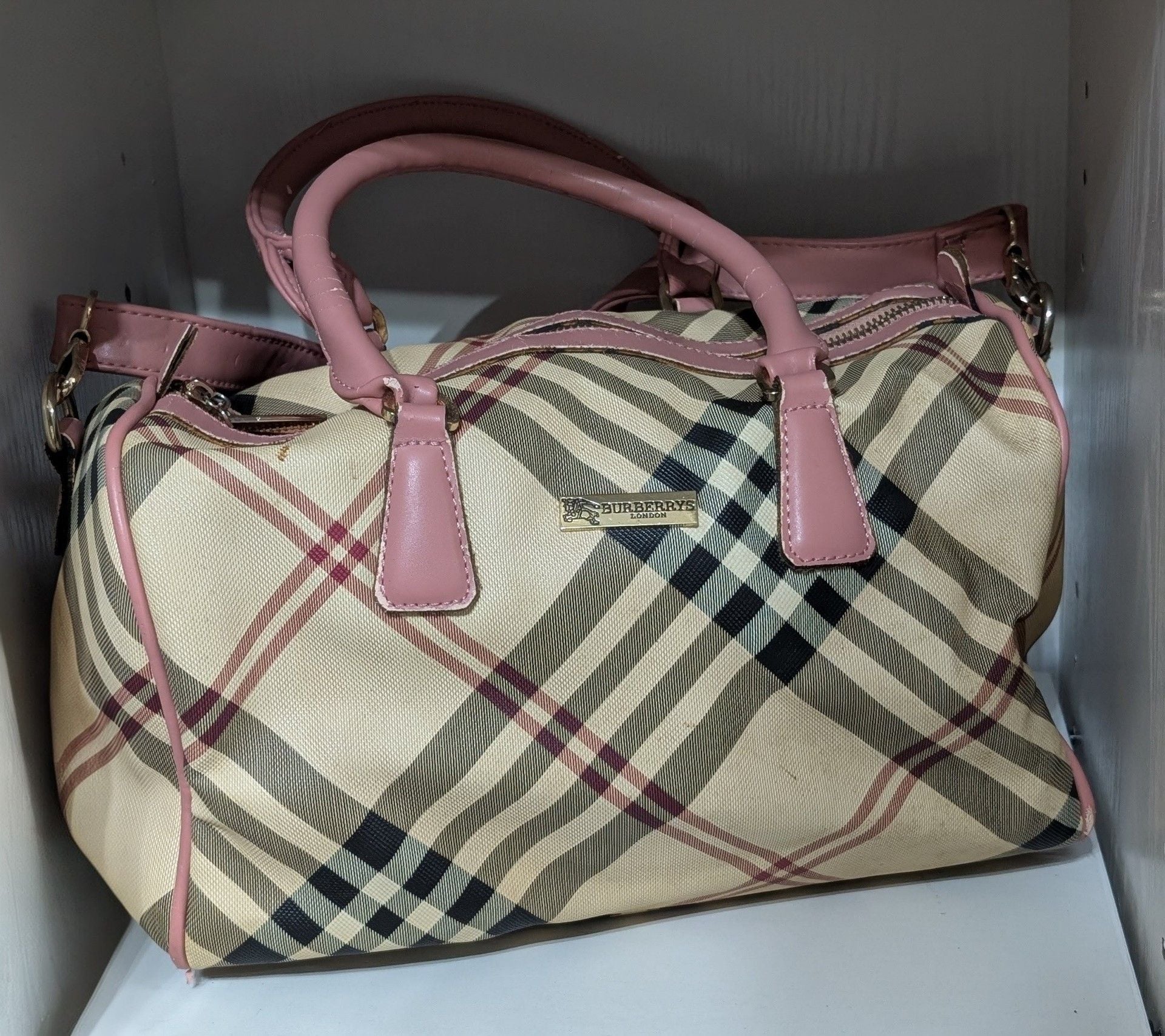 Burberrys London Nova Check Bowling Handbag Pink Trim 2