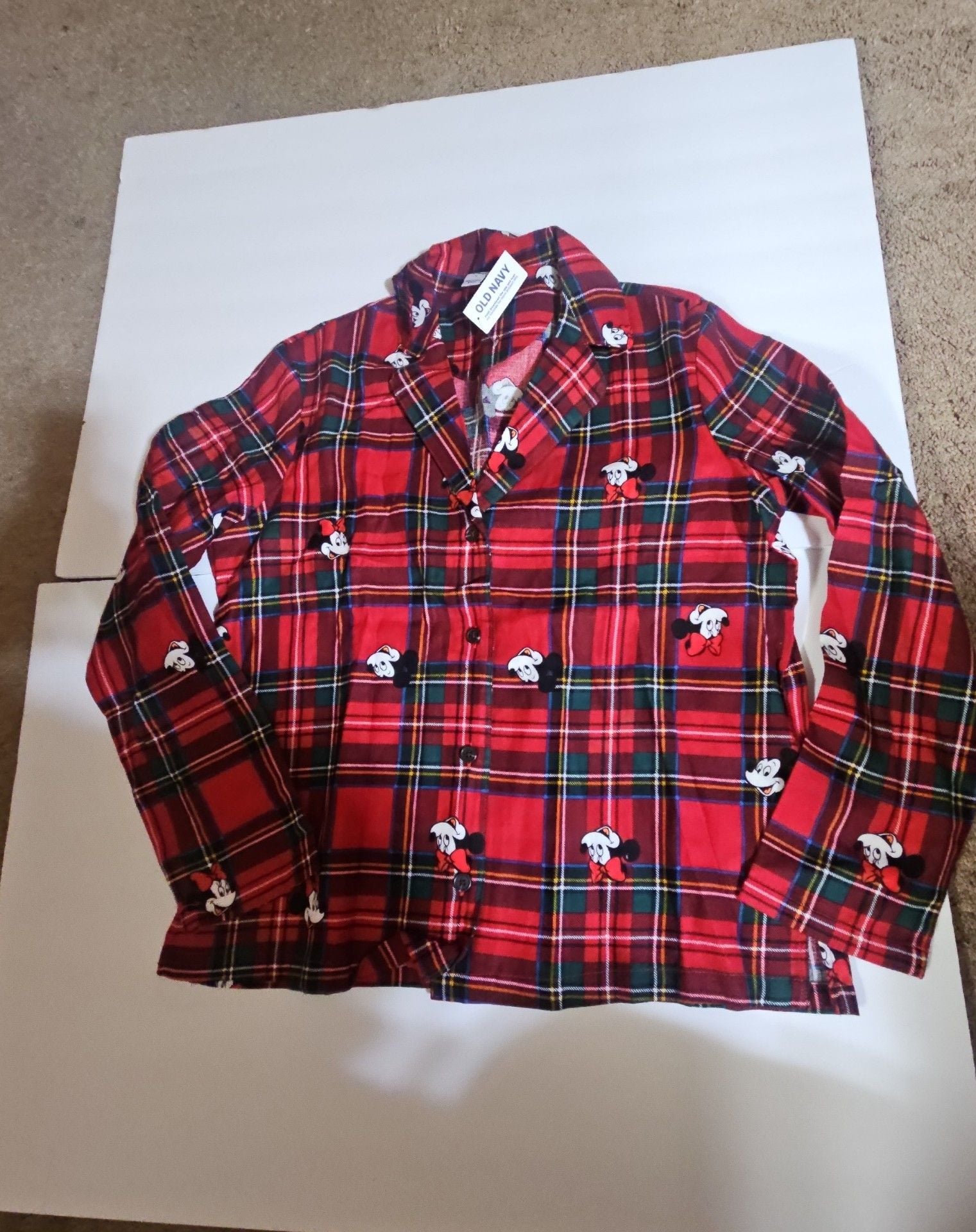 Old Navy x Disney Mickey Mouse Pajama Set Size S Red Plaid Flannel 1