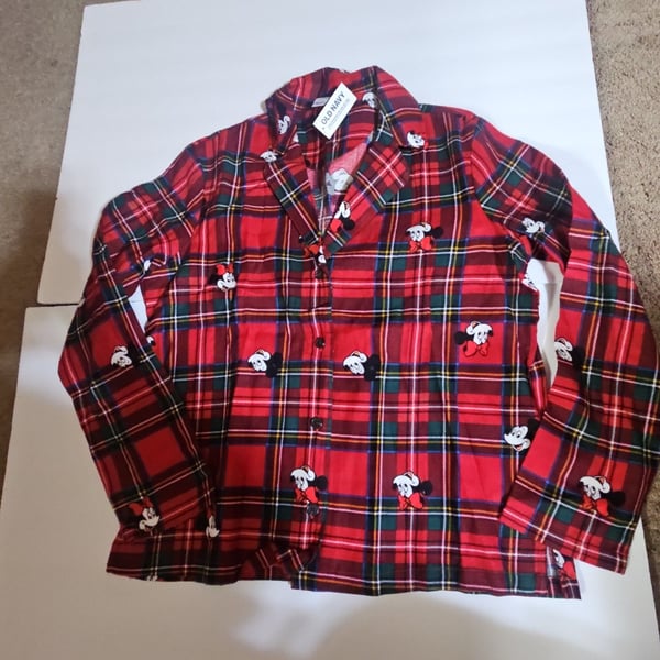 Old Navy x Disney Mickey Mouse Pajama Set Size S Red Plaid Flannel