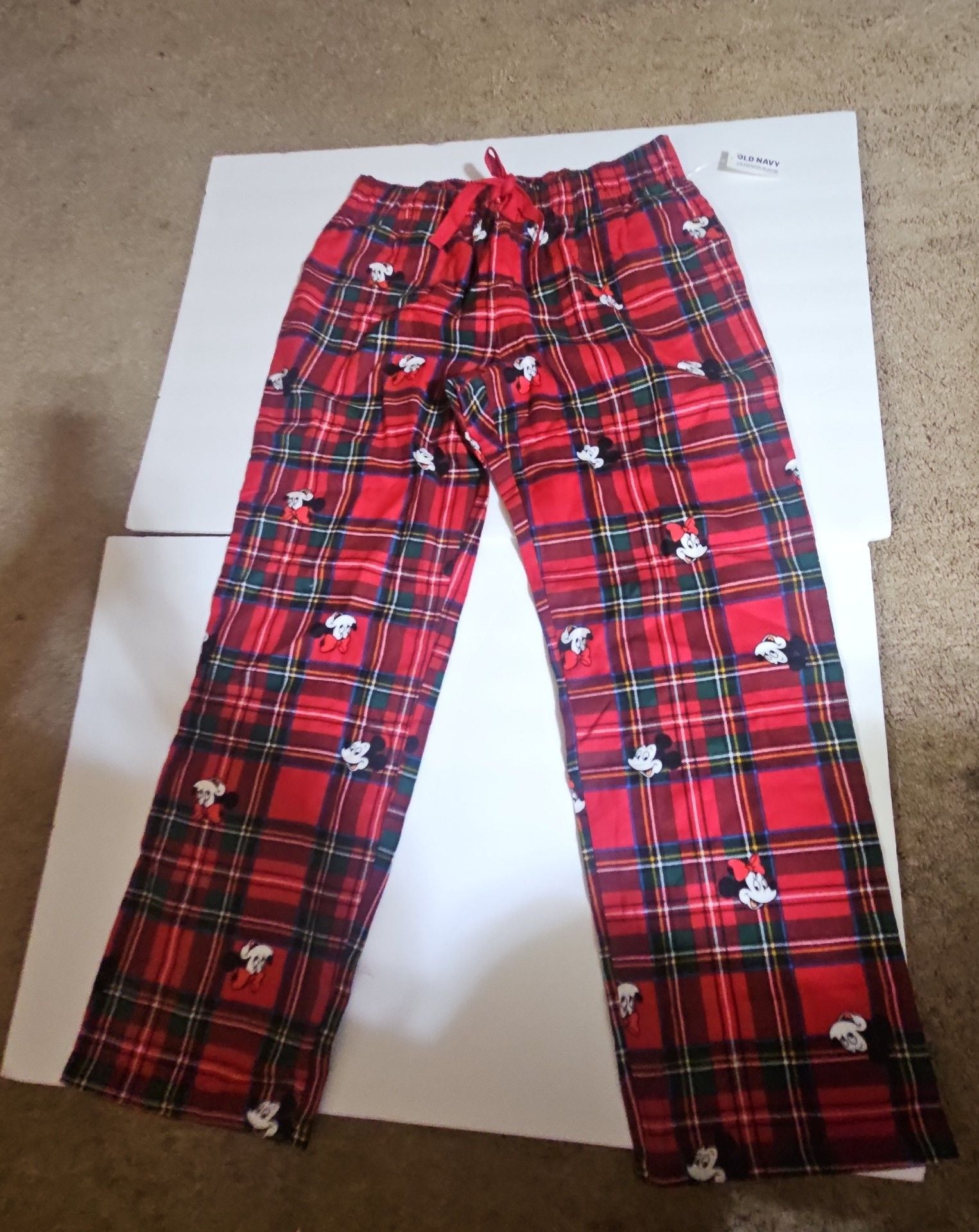 Old Navy x Disney Mickey Mouse Pajama Set Size S Red Plaid Flannel 3
