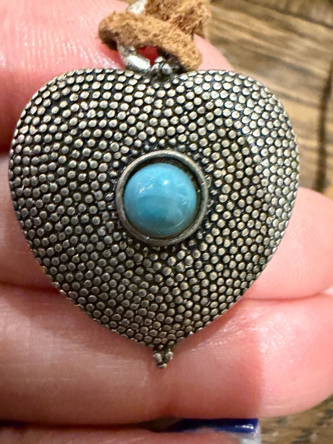 Heart Pendant Necklace with Faux Turquoise Stone and Leather Cord 2