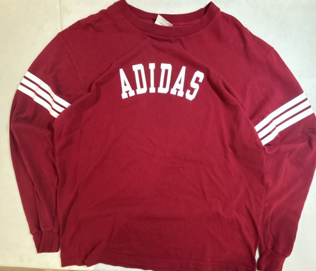 Adidas Long Sleeve T-Shirt Size L Burgundy White Stripes 2