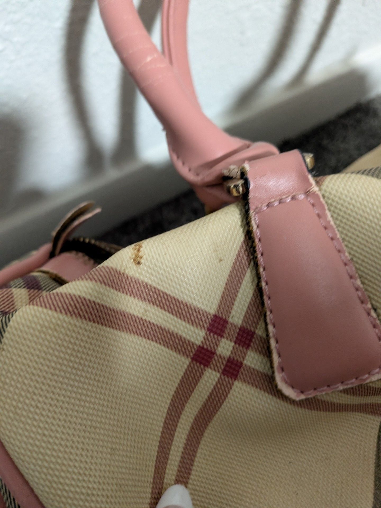 Burberrys London Nova Check Bowling Handbag Pink Trim 5